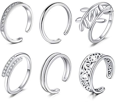 Longita toe rings for Women Silver, Women Adjustable Knuckle Rings Tail Ring Simple Open Band Flower Fingers Joint Ring