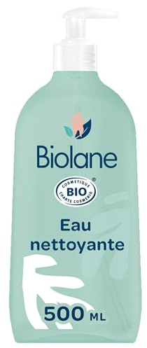 BIOLANE - Eau nettoyante bébé sans rinçage certifié BIO - ECOCERT - Apaise et protège la peau du bébé - 500 ml - Fabriqué en France