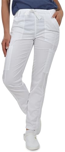 B-well Medizinische Schlupfhose Arbeitshose Dante 5 Taschen Unisex mit elastischem Bund und Gesäßtaschen Krankenhaus Uniformhose mit mittlerer Taille und Rundumgummibund Weiß XL