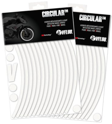 VFLUO - Kit Pegatinas Llantas de Moto Reflectantes, Autoadhesivas para 1 Rueda, 3M Technology™ - Gran Visibilidad Lateral - Discreto y diseño - Fácil colocación - Paquete de 2