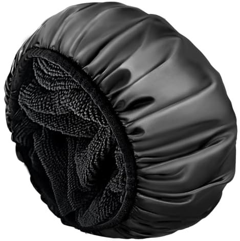 Aquior Shower Cap,Extra Large Triple Layer Bathing Cap with Dry Hair Function for Women Microfiber Terry Cloth Silky Satin 100% Waterproof Reusable Long Hair Bath Caps