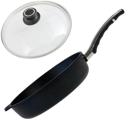 BAF Schmorpfanne Ø 28 cm mit Deckel (Set) - hoher Rand - große Bratpfanne beschichtet aus Aluminiumguss - ohne Induktion - Made in Germany