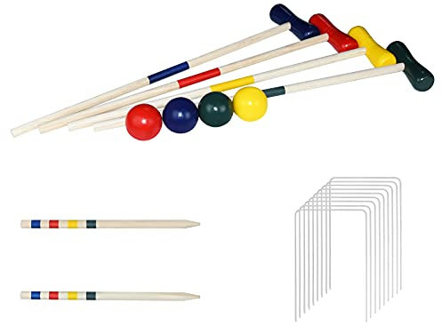 NAIZY Krocket Set Kinder Krocketspiel aus Holz Cricket Set Erwachsene Cricketspiel, Croquet für 4 Spieler mit Heringen, Schlägeln, Wickets und Bällen, Traditionelle Croquet-Set Gartenspiel
