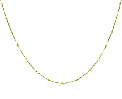 Mary & Jules Choker Kette Damen Gold aus 925 Sterling Silber, feine Kugelkette vergoldet, aus recyceltem Silber, mit einzelnen Kugeln, Länge 38 + 4 cm, Kette Gold für Frauen Mädchen
