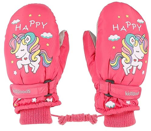 KAKU NANNU Handschuhe Kinder Winter Fleece Fäustlinge Baby Mit Schnur Skihandschuhe Wasserdicht Outdoor Snowboard Mädchen 2 3 4 5 6 Jahre Rot Schneehandschuhe Kinder Thermo Handschuhe