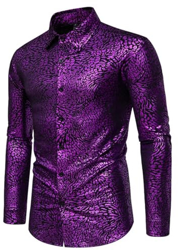 Rfmfkkg Chemise de smoking boutonnée à col rabattu pour homme, violet, S
