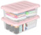 Yesdate 2 Pack 14 L Plastic Storage Boxes Clear Box & Pink Lid, Stackable Nestable Under Bed Boxes for Home, Office, Accessories