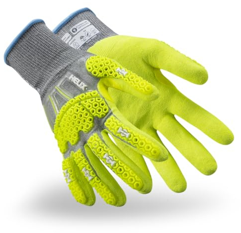 HexArmor Helix 3014IMP Low-Profile Impact Gloves – ANSI A6 Cut Protection, Slim i2™ Impact Technology, Recycled Knit Shell, Fiberglass-Free, Sandy Nitrile Grip | Medium