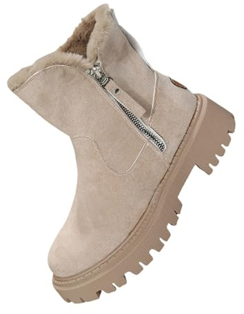 Yekdmxop Botas de mujer de invierno Oferta Botines de nieve peludas zapatos anfibios cómodos botines de tobillo senderismo suaves botines antideslizantes Ofertas Botas impermeables, beige, 41 EU