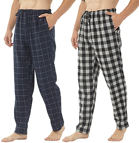 BEGIANT 2 or 3 Pack Mens Pyjama Bottoms Cotton Checked Lounge Pants Pjs | Trousers Ultra Soft Loungewear Button Fly Nightwear with Pockets
