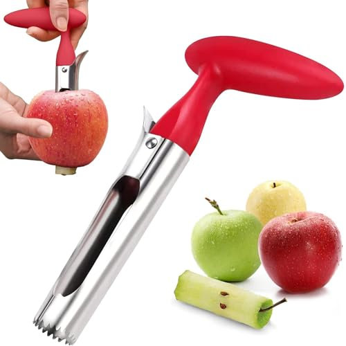 Yuiturt Vide Pomme, Vide-Pomme en Acier Inoxydable avec Poignée ABS et Lame Dentelée, Dénoyauteur Pratique pour Maison et Cuisine (Rouge)