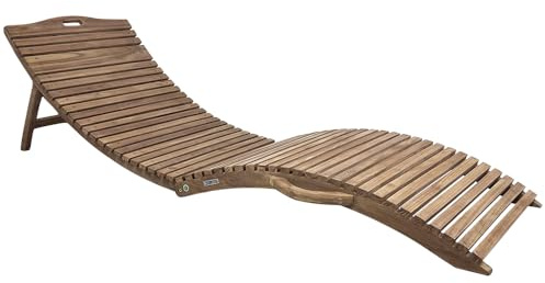 TEMPO STYLE - Lettino Prendisole Pieghevole in Legno Teak Paraiso | Chaise Longue dal Design Curvo e Pieghevole, Lettino Ergonomico da Giardino e Piscina, Resistente e Salvaspazio