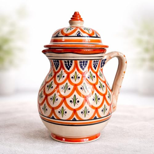 Brocca in Ceramica Marocchina Dipinta a Mano con Tappo da 1 Litro 3012251400 Tunisia Turchia Etnico del Mondo