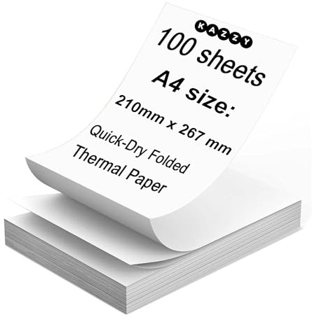 A4 Thermal Printer Paper Sheets | 100 Sheets | Folded Thermal Paper A4 Size | Premium Thermal Printing Paper | 210mm x 297mm Thermal Printer Sheets