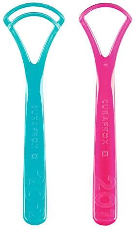 Curaprox Zungenreiniger Im Doppelpack – Enthält Ein- Und Doppelklingenschaber Für Frischen Atem Und Tägliche Mundhygiene | Hergestellt in Der Schweiz