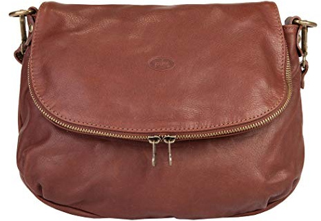 piké Umhängetasche Echt Leder Damen Made in Italy | legere Schultertasche im Slouch-Look | elegantes Design braun 015805