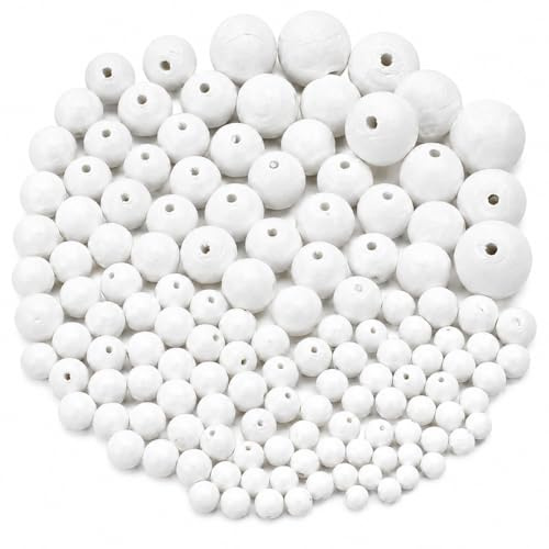 SPUNNYS Assortiment de 120 boules blanches en papier Ø 6-25 mm, 8 tailles, boules à peindre et décorer pour fleurs en papier, baies, ornements et loisirs créatifs