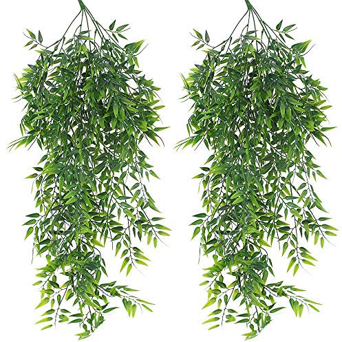 JPGhaha Hanging Artificial Plants Bamboo 82cm 2 Pack Faux Hanging Bamboo Leaves Weeping Drooping Plant for Indoor Outdoor Wall Home Room Garden Wedding Garland Decoration