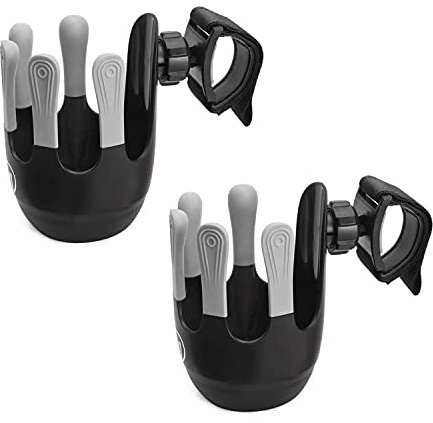 Wicked Chili 2X Getränkehalter für Kinderwagen und Buggy, Becherhalter, Flaschenhalter, Babyflaschen Halterung, Flaschenhalterung mit 360° Gelenk, Anti-Rutsch-Befestigung und Klettverschluss