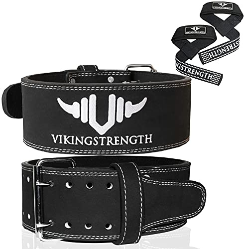 Vikingstrength premium tyngdlyftningsbälte med lyftremmar, gym tyngdlyftningsbälte för män och kvinnor, perfekt för knäböjning, lyftning, crossfit och dödlyftning (2XL)