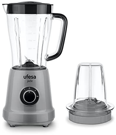 Ufesa BS4709 Jade Batidora de Vaso + Accesorio Molinillo Especias, 500W, Jarra de 1.5L, 2 Velocidades + TURBO, 4 Cuchillas de Acero Inoxidable, Sin BPA (70205195)