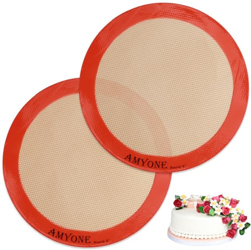 2 tappetini in silicone rotondi in silicone per teglia da 20 cm, antiaderenti e riutilizzabili, per teglie da forno per torte, pane, pizze, macaron, pasticceria, biscotti, panini, torte