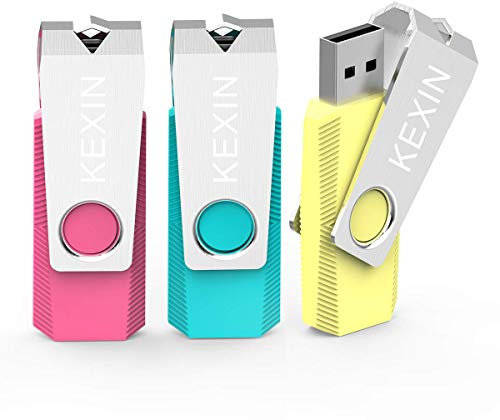 KEXIN USB Stick 64GB 3 Stück USB-Stick 2.0 Speicherstick Mini Flash-Laufwerk Memory Sticks USB Flash Drive Pen Drive Metallabdeckung für PC Tablet Lautsprecher TV Auto (Grün Gelb Rosa)
