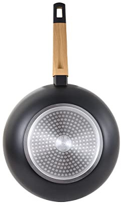 BERGNER Earth | Sartén de Cocina de 28x7,5 cm Con Tapa | Color Negro | Fabricada en Aluminio Prensado con Agarres Ergonómicos de Madera | Menaje de Cocina | Compatible con Todo Tipo de Cocinas
