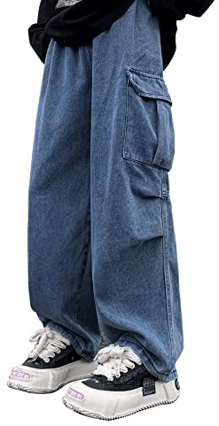 Unotobe Baggy Jeans for Women Y2K Parachute Pants Wide Leg Cargo Denim Pants with Pockets Streetwear Hip Hop Loose Fit