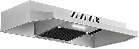 Range Hood 30 inch Under Cabinet, Stainless Steel Kitchen Vent Hood 280CFM, Built-in Kitchen Stove Hood w/Rocker Button Control, Ducted/Ductless Convertible Duct, 2 Speeds Fan, Bright LED Light