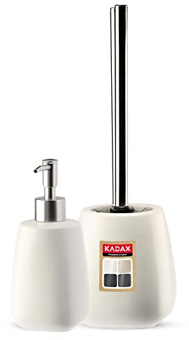 KADAX 2-teiliges Badezimmer Set aus Keramik, Badaccessoires, Badzubehör, Seifenspender, Badezimmerbecher, Seifenschale und WC-Bürste (Bürste&Spender Weiß)
