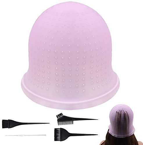 VEGCOO Highlight Cap with Hook and Brushes Set, Professional Salon-Quality Highlighting Cap Hair Colouring Tool, Reusable Silicone Frosting Cap Hair Dye Cap Hairdressing Tools for Salon Home Use