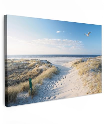 MuchoWow© Cuadros para Salon 120x80 cm Foto con Lienzo Canvas Laminas Cuadro Dormitorio Decoracion Hogar Pared Quadro Duna - Gaviota - Playa - Mar - Sol