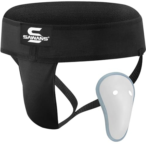SAWANS Boxing Groin Guard Cup Kickboxing MMA Abdominal Protector Men Sweat-absorbent Ventilated Adjustable Underwear Taekwondo Sparring Groin Protector Jockstrap Jiu Jitsu BJJ Protection (S, Black)
