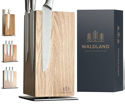 Waldland Blocco Coltelli di Alta Qualità, Magnetico e Girevole a 360°, in Legno di Quercia, per 8-12 Coltelli, Marrone, Rustico Decorativo