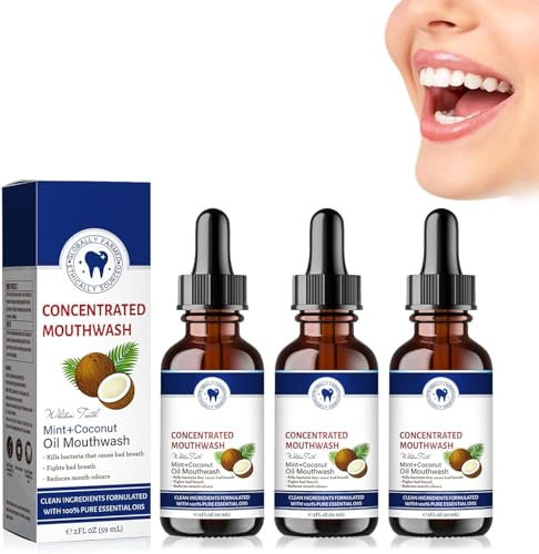 Coconut Fresh Oil-Pulling Mouthwash, Coconut Oil Mouthwash, Coconut Oil Pulling for Teeth, Coconut Oil Pulling, Natural Teeth Whitening Mouthwash, Fresh Breath & Whitening Mouthwash (3 Pcs)