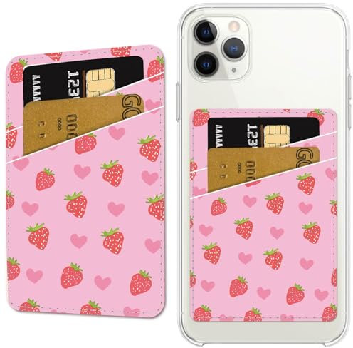 CREATCABIN Tarjetero de Cuero Rosa para Teléfono Móvil, Tarjetero Adhesivo para Tarjetas de Crédito, Adhesivo Doble para la Parte Posterior de la Funda Del Teléfono, Compatible con la Mayoría de los T