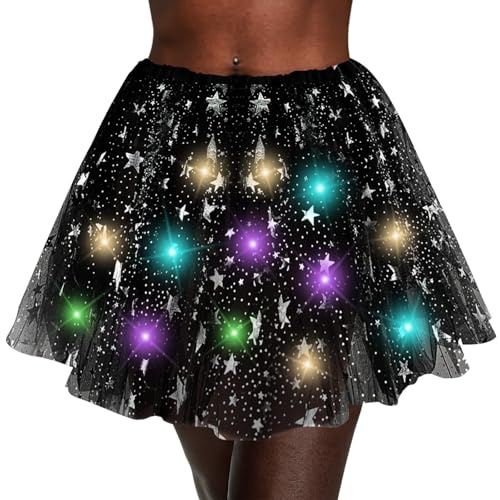 EKKONG Gonna tutù da Donna a LED,Gonna Tulle per Bambina,LED Tutu Gonna in Tulle per Vestito Festa Danza Vestito Carnevale Bambina (IT, Numero, 40, Nero C)