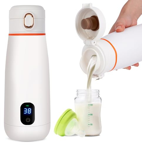 Chauffe Biberon Portable/Voiture/Voyage, 350ml, Universel, Sans Fil, Température Précise,Autonomie 24h, Rechargeable USB, Lait Maternel, Lait Tempérture Réglable 37°C a 55°C