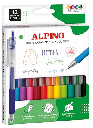 ALPINO - Caja de 12 Bolígrafos Retráctiles de Gel Line Gel 0.7 – Colores Surtidos | Tinta de Gel Suave y Fluida | Escritura Precisa y Uniforme | Colores Vibrantes y Duraderos