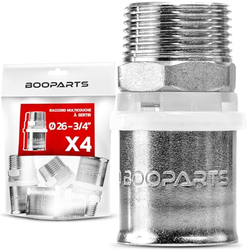 BOOPARTS – 4 st – Pressmuff med utvändig gänga Ø26 mm – 3/4 (20–27 mm) | Multilager rak koppling TH-profil | Robust mässingskoppling för PEX, PER och kompositrör