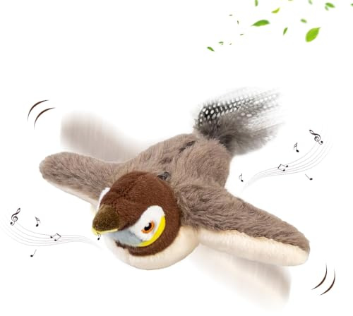 HTGWCG Interactive Gioco Per Gatto, Gioco Gatto Uccellino Che Vola con Erba Gatta, Giocattolo Elettronico Ricaricabile del Gatti dell'Uccello, Uccellino Volante per Gatti