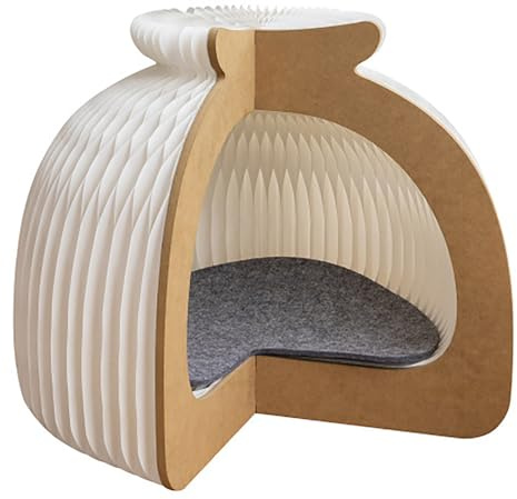 Vikbar Kattsäng Halvsluten Kraftpapper Honungskaka Kattkoja Med Filtmatta Modern Design Andas Enkel Montering Mysigt Skjul För Katt Inomhus,White