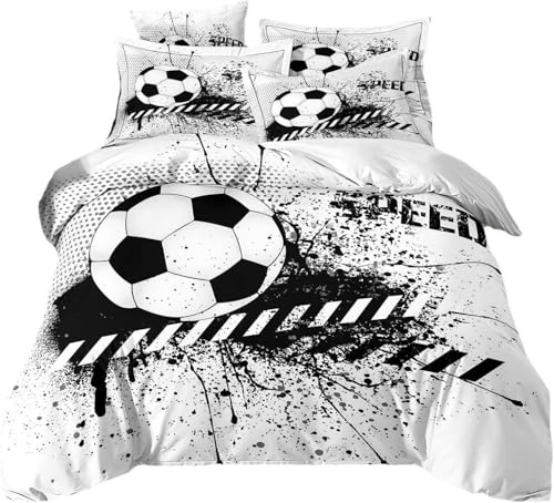 Copripiumino Singolo 155x220 Modello da Calcio Set di Biancheria da Letto per Bambini Tema Sportivo 3D Copri Piumino in Morbido Microfibra Copripiumini con Cerniere e 2 Federe A-2301