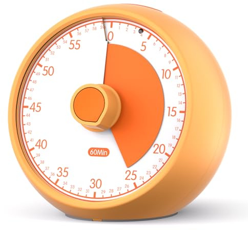 Conchstar Visual Timer for Kids 60-Minute - Countdown Timer with Optional Alarm, Focus Tool for ADHD & Autism, Time Management for Homework, Chores, Office, Kitchen, Teaching & Study Routines (Orange)