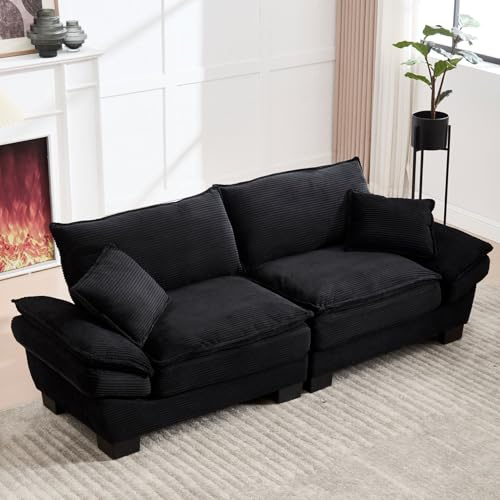 EURHCIO Canapé 2 Places en Velours,Canapé Salon avec 2 Coussins,Fauteuil 2 Places,Moderne et Minimaliste,pour Chambre Salon Bureau,224x81x81cm (Noir)