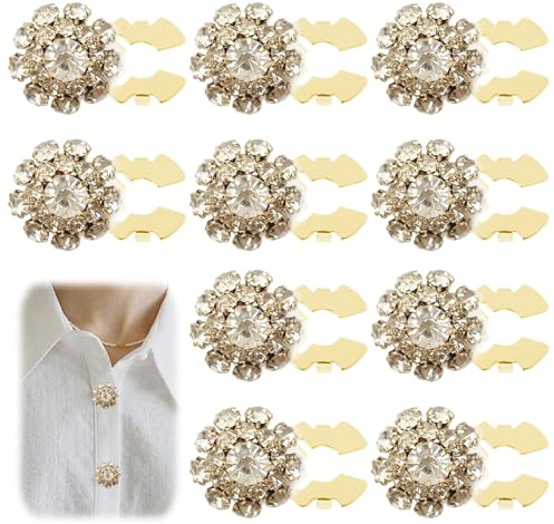 Rusokufo 10 Piezas Cubiertas De Botones De Estrás Extraíbles con Decoración De Cristal para Blusas, Camisas, Vaqueros, Costura Y Manualidades En Color Dorado