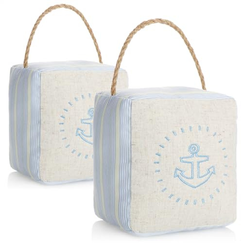 com-four® 2 fermaporta con maniglia – fermaporta in tessuto da 1,4 kg – accessorio pratico per finestre e porte – ideale contro le correnti d’aria (2 beige/azzurro 1,4 kg)