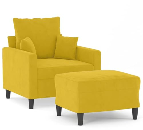 QJBSAVVA Poltrona con sgabello giallo, moderna poltrona relax con rivestimento in velluto, poltrona imbottita con struttura in metallo, comoda poltrona per TV per soggiorno e camera da letto