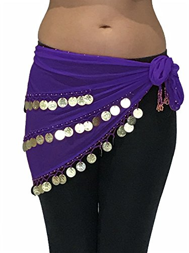 Dancers World Ltd (UK Seller) Adult Size 8-18 Beautiful Triangle Jingly Shimmy Belly Dancing Coin Hip Belts Scarves (Purple Gold)